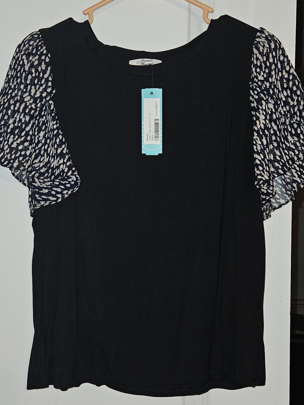 Lou & Grey Black Tee with Navy & Cream Printed Flutter Sleeves